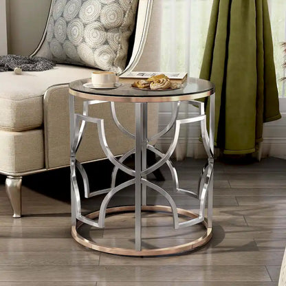 Ders Glam Chrome and Gold Plating Tempered Glass Top 3-Piece Coffee Table Set by Furniture of America