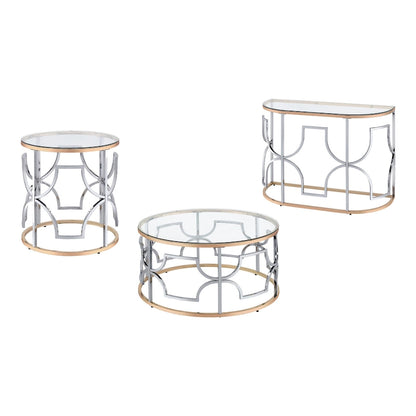 Ders Glam Chrome and Gold Plating Tempered Glass Top 3-Piece Coffee Table Set by Furniture of America