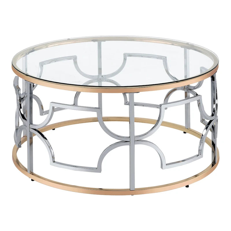 Ders Glam Chrome and Gold Plating Tempered Glass Top 3-Piece Coffee Table Set by Furniture of America