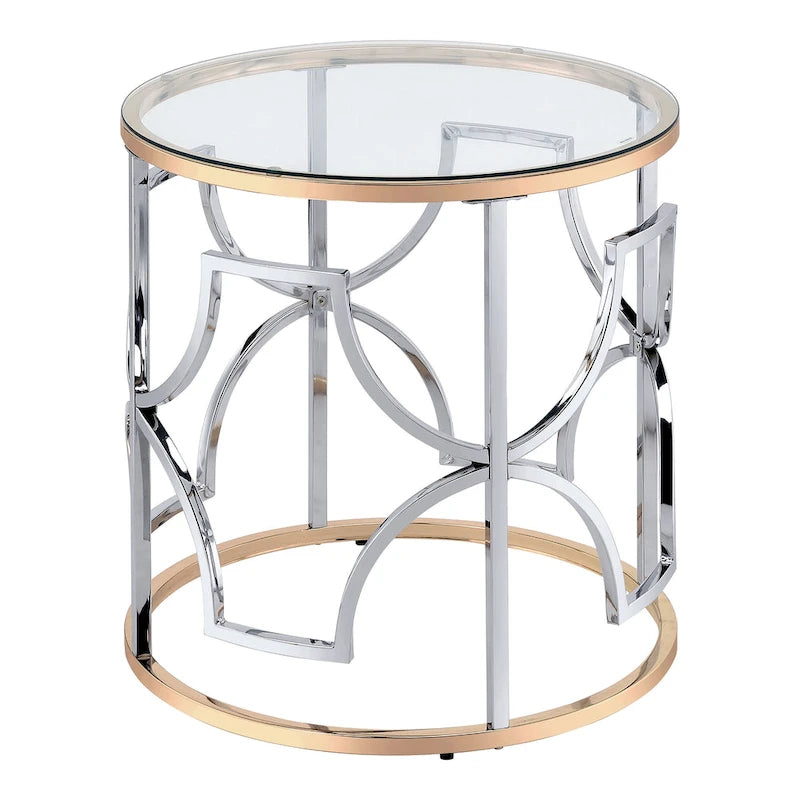 Ders Glam Chrome and Gold Plating Tempered Glass Top 3-Piece Coffee Table Set by Furniture of America