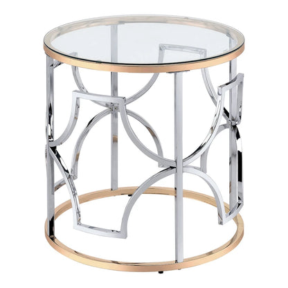 Ders Glam Chrome and Gold Plating Tempered Glass Top 3-Piece Coffee Table Set by Furniture of America