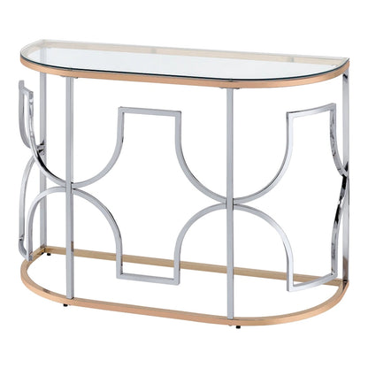 Ders Glam Chrome and Gold Plating Tempered Glass Top 3-Piece Coffee Table Set by Furniture of America