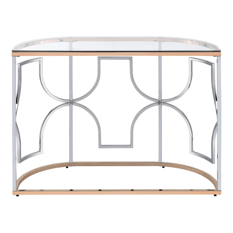 Ders Glam Chrome and Gold Plating Tempered Glass Top 3-Piece Coffee Table Set by Furniture of America