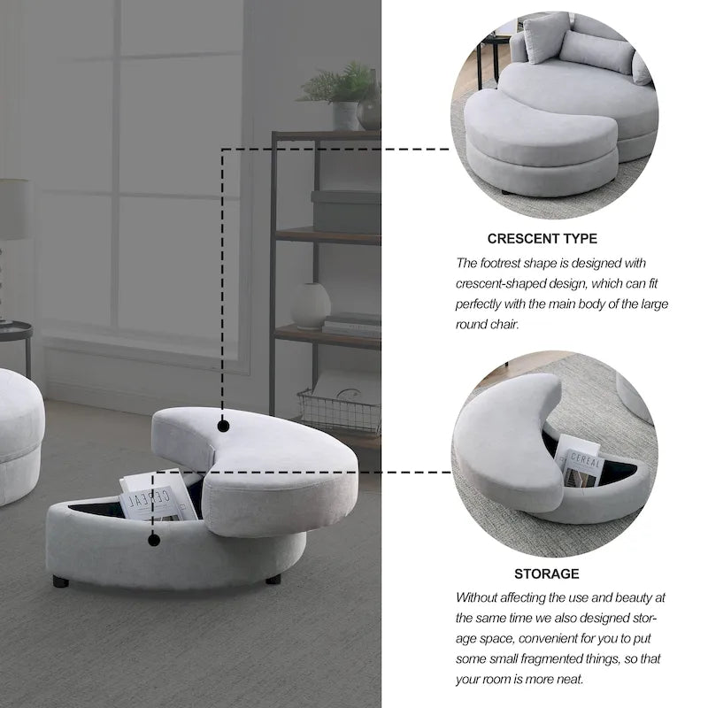 Welike Swivel Accent Barrel Modern Grey Sofa Lounge Club Big Round Chair with Storage Ottoman