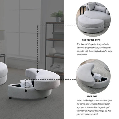 Welike Swivel Accent Barrel Modern Grey Sofa Lounge Club Big Round Chair with Storage Ottoman