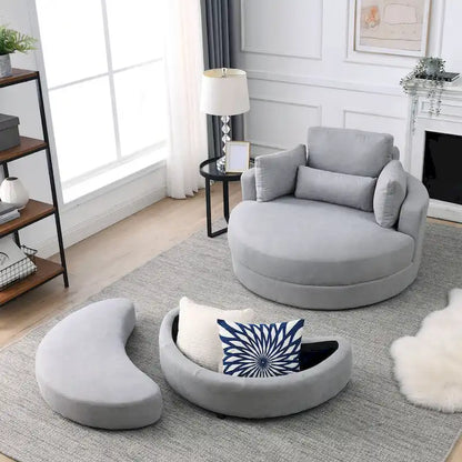 Welike Swivel Accent Barrel Modern Grey Sofa Lounge Club Big Round Chair with Storage Ottoman