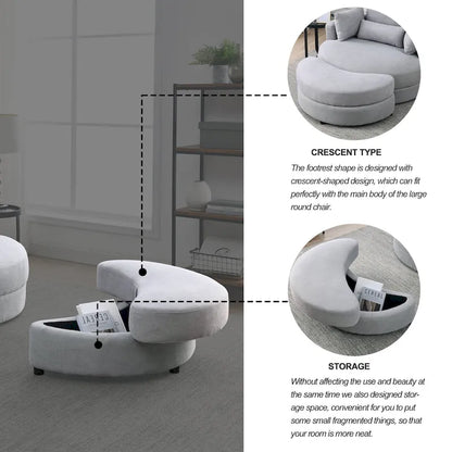 Welike Swivel Accent Barrel Modern Grey Sofa Lounge Club Big Round Chair with Storage Ottoman
