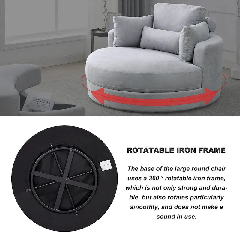 Welike Swivel Accent Barrel Modern Grey Sofa Lounge Club Big Round Chair with Storage Ottoman