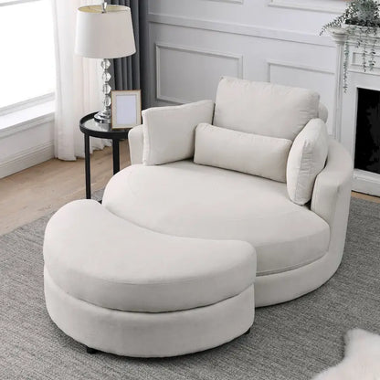 Welike Swivel Accent Barrel Modern Grey Sofa Lounge Club Big Round Chair with Storage Ottoman