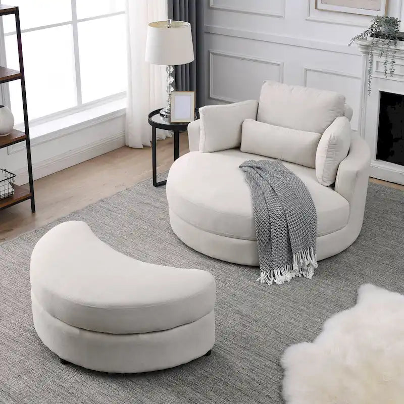Welike Swivel Accent Barrel Modern Grey Sofa Lounge Club Big Round Chair with Storage Ottoman