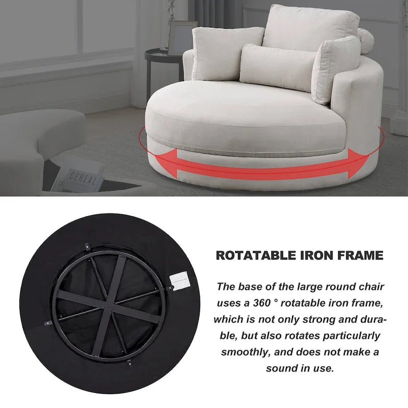 Welike Swivel Accent Barrel Modern Grey Sofa Lounge Club Big Round Chair with Storage Ottoman