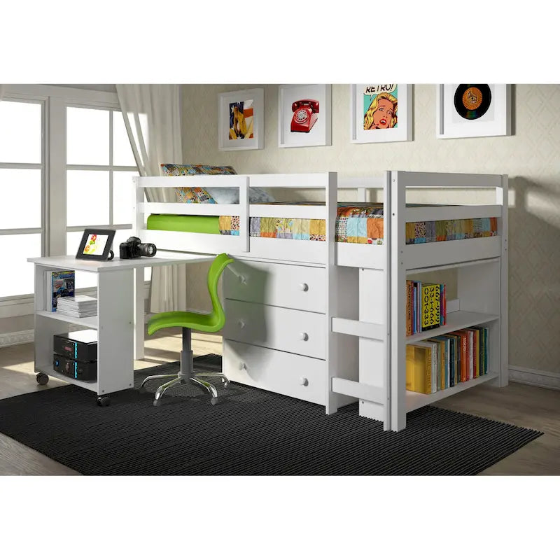 Donco Kids Low Study Loft Desk Twin Bed
