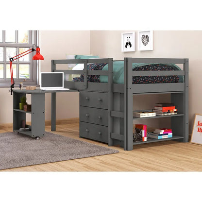 Donco Kids Low Study Loft Desk Twin Bed