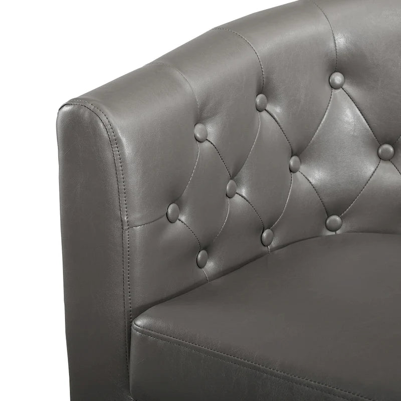 Midcentury Modern Button Tufted Faux Leather Barrel Loveseat - Comfy Tub Loveseat Sofa