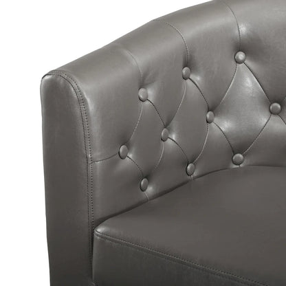 Midcentury Modern Button Tufted Faux Leather Barrel Loveseat - Comfy Tub Loveseat Sofa