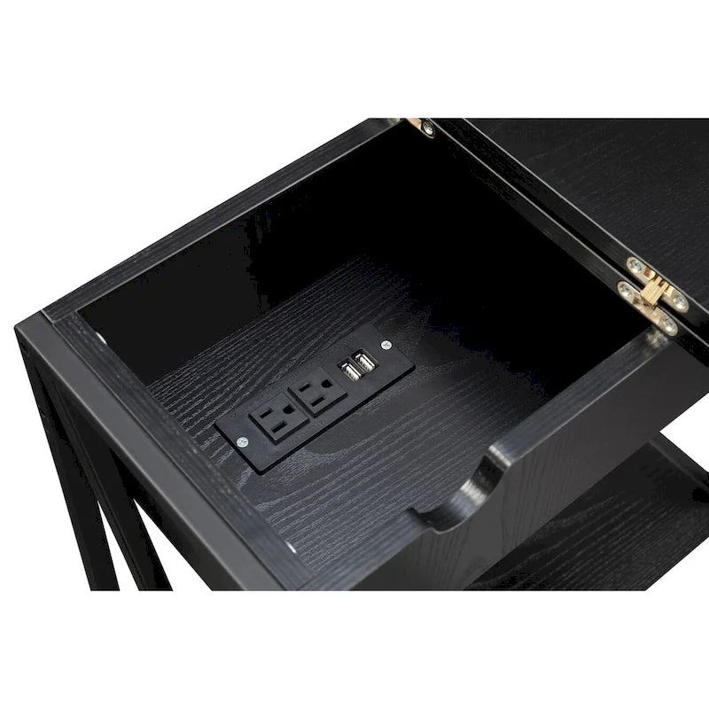 Convenience Concepts Tucson Flip Top End Table with Charging Station and Shelf