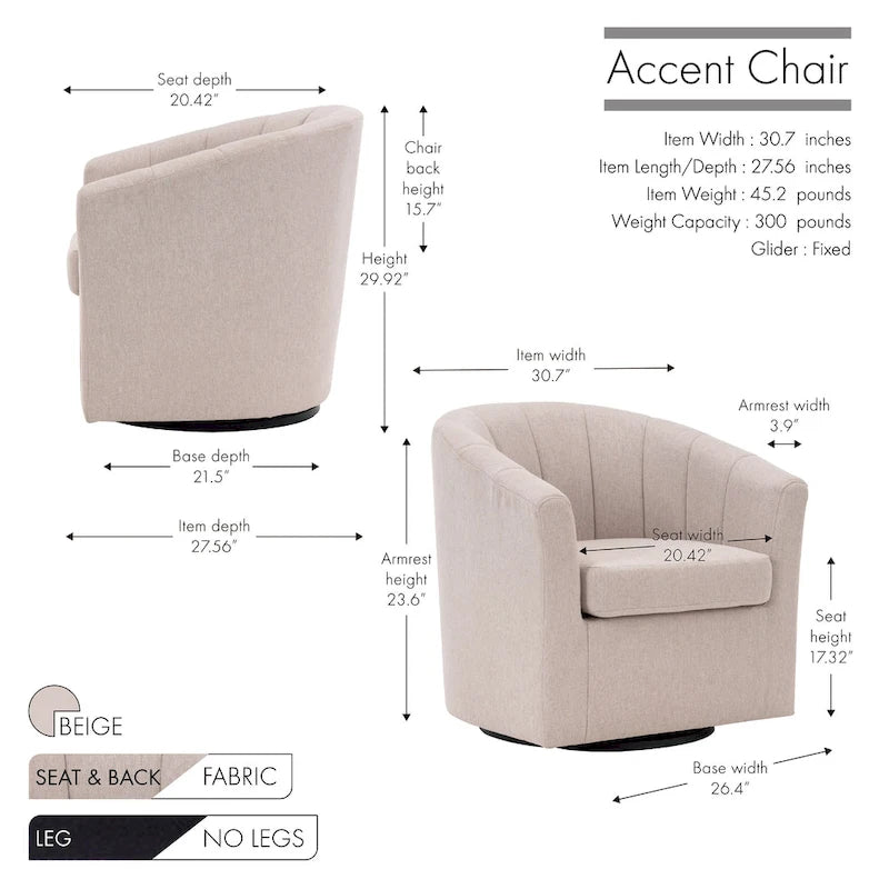 Porthos Home Matilde Swivel Fabric Barrel Accent Chair with Removable Seat Cushion