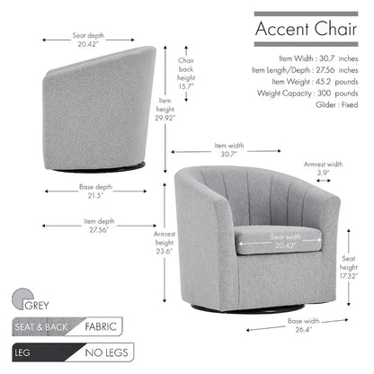 Porthos Home Matilde Swivel Fabric Barrel Accent Chair with Removable Seat Cushion