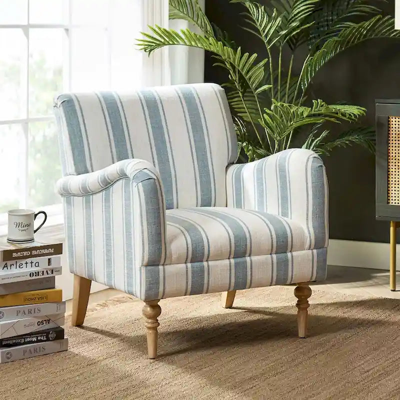 Seip Classic and Contemporary Striped Arm Chair with Spindle Legs by HULALA HOME
