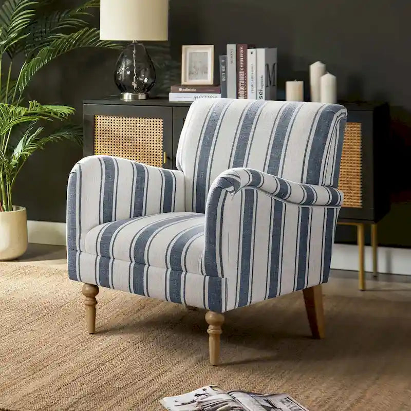 Seip Classic and Contemporary Striped Arm Chair with Spindle Legs by HULALA HOME