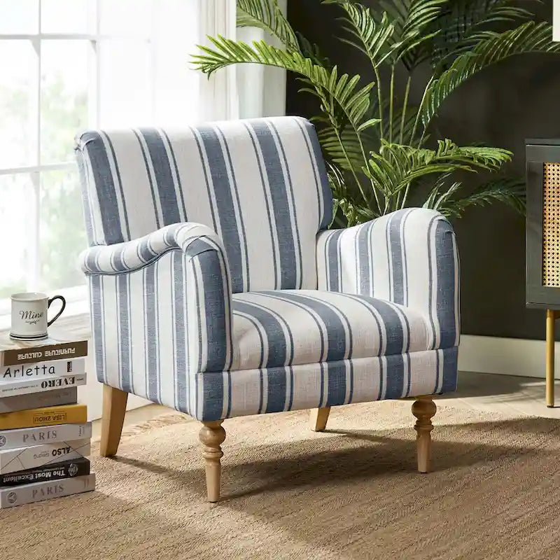 Seip Classic and Contemporary Striped Arm Chair with Spindle Legs by HULALA HOME