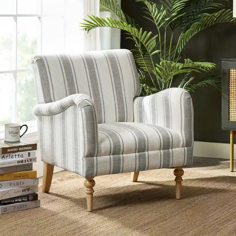 Seip Classic and Contemporary Striped Arm Chair with Spindle Legs by HULALA HOME