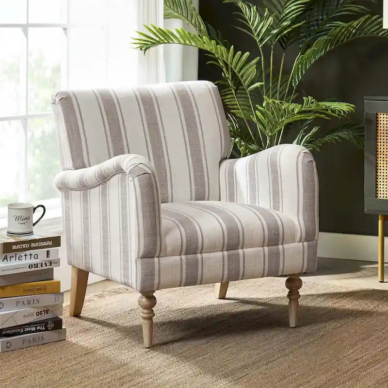 Seip Classic and Contemporary Striped Arm Chair with Spindle Legs by HULALA HOME