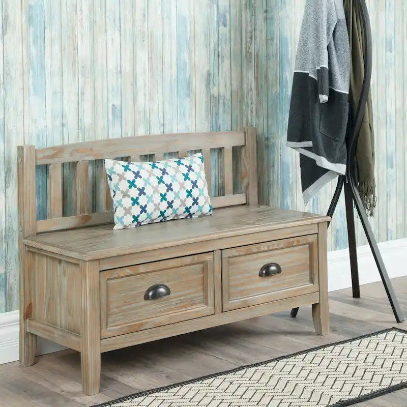 WYNDENHALL Portland SOLID WOOD 42 inch Wide Transitional Entryway Storage Bench with Drawers - 42 Inches wide