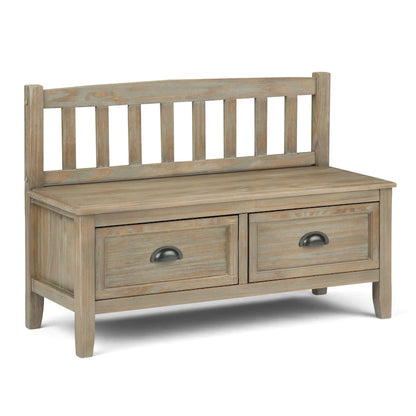 WYNDENHALL Portland SOLID WOOD 42 inch Wide Transitional Entryway Storage Bench with Drawers - 42 Inches wide