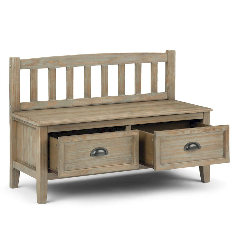 WYNDENHALL Portland SOLID WOOD 42 inch Wide Transitional Entryway Storage Bench with Drawers - 42 Inches wide