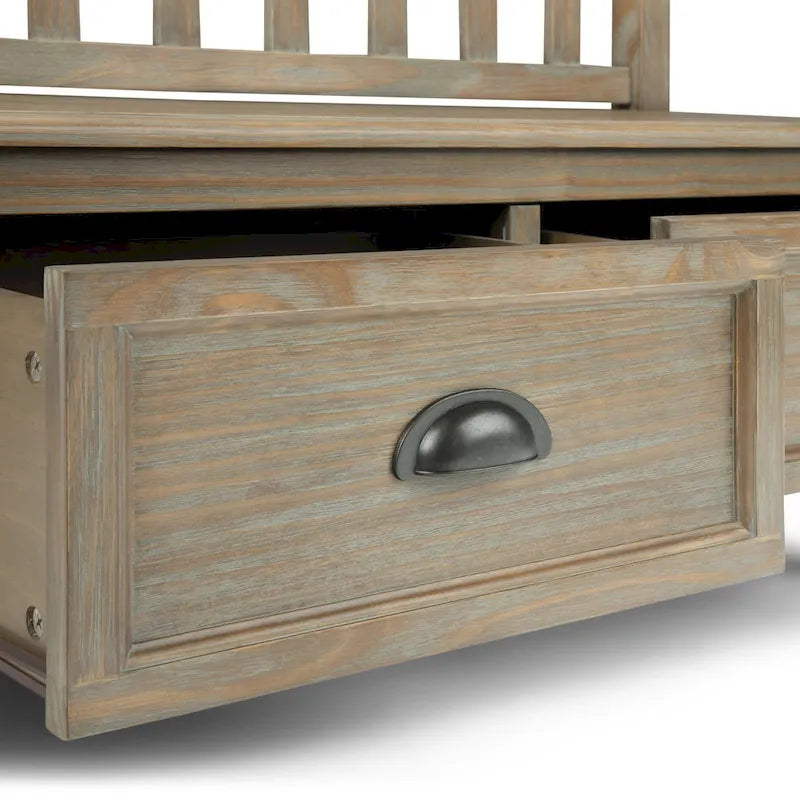WYNDENHALL Portland SOLID WOOD 42 inch Wide Transitional Entryway Storage Bench with Drawers - 42 Inches wide