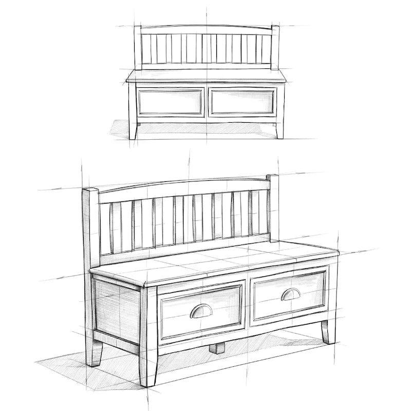 WYNDENHALL Portland SOLID WOOD 42 inch Wide Transitional Entryway Storage Bench with Drawers - 42 Inches wide