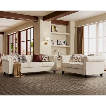 Morden Fort Classic Tufted Velvet Upholstered Chesterfield Club Loveseat and Sofa 2Pieces with Nailhead for Living Room