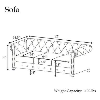 Morden Fort Classic Tufted Velvet Upholstered Chesterfield Club Loveseat and Sofa 2Pieces with Nailhead for Living Room