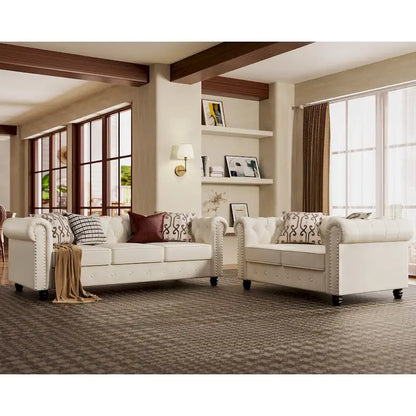 Morden Fort Classic Tufted Velvet Upholstered Chesterfield Club Loveseat and Sofa 2Pieces with Nailhead for Living Room