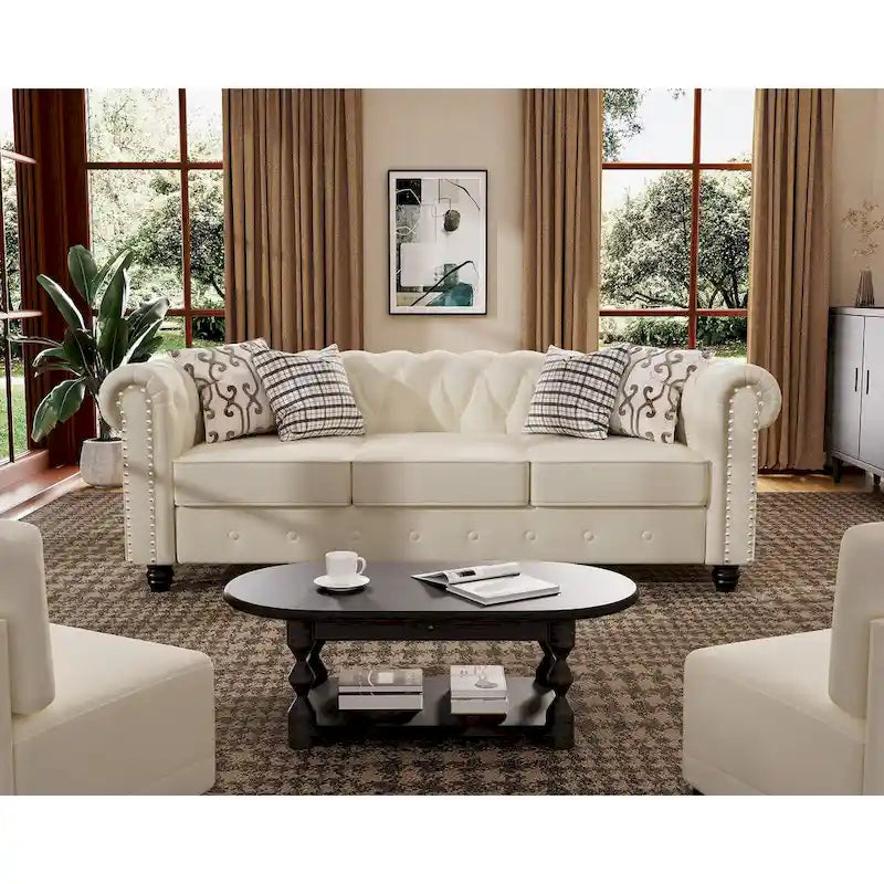Morden Fort Classic Tufted Velvet Upholstered Chesterfield Club Loveseat and Sofa 2Pieces with Nailhead for Living Room
