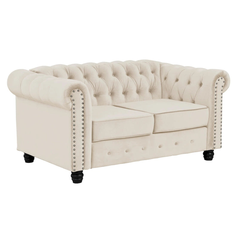 Morden Fort Classic Tufted Velvet Upholstered Chesterfield Club Loveseat and Sofa 2Pieces with Nailhead for Living Room