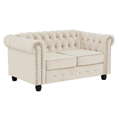 Morden Fort Classic Tufted Velvet Upholstered Chesterfield Club Loveseat and Sofa 2Pieces with Nailhead for Living Room