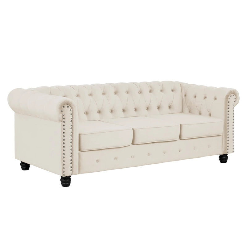 Morden Fort Classic Tufted Velvet Upholstered Chesterfield Club Loveseat and Sofa 2Pieces with Nailhead for Living Room