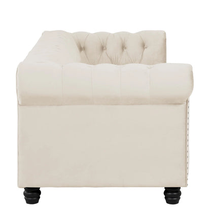 Morden Fort Classic Tufted Velvet Upholstered Chesterfield Club Loveseat and Sofa 2Pieces with Nailhead for Living Room