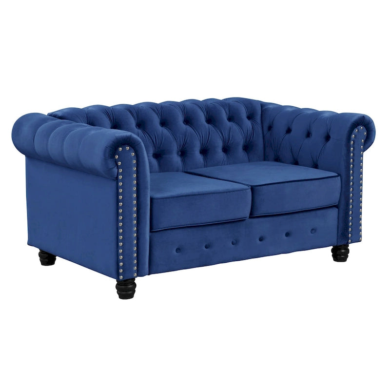 Morden Fort Classic Tufted Velvet Upholstered Chesterfield Club Loveseat and Sofa 2Pieces with Nailhead for Living Room