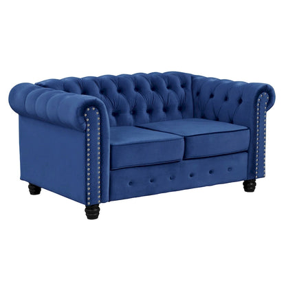 Morden Fort Classic Tufted Velvet Upholstered Chesterfield Club Loveseat and Sofa 2Pieces with Nailhead for Living Room
