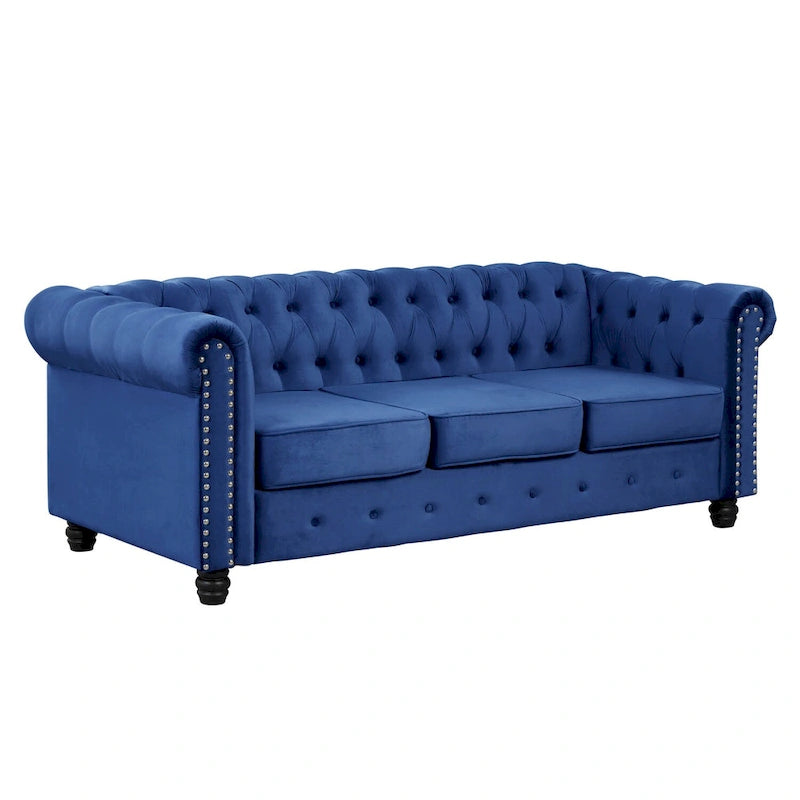 Morden Fort Classic Tufted Velvet Upholstered Chesterfield Club Loveseat and Sofa 2Pieces with Nailhead for Living Room