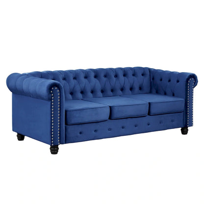 Morden Fort Classic Tufted Velvet Upholstered Chesterfield Club Loveseat and Sofa 2Pieces with Nailhead for Living Room