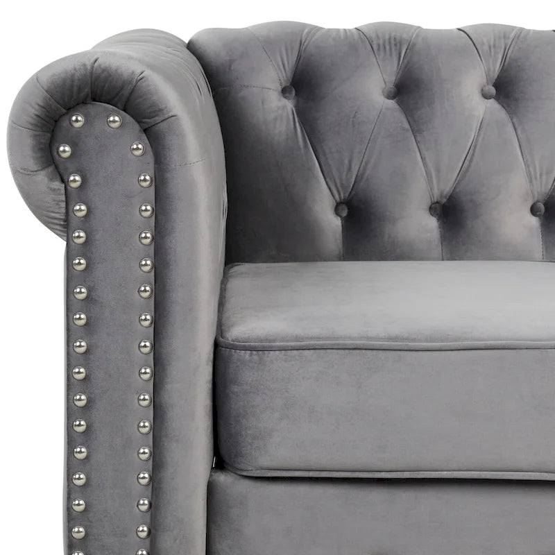Morden Fort Classic Tufted Velvet Upholstered Chesterfield Club Loveseat and Sofa 2Pieces with Nailhead for Living Room