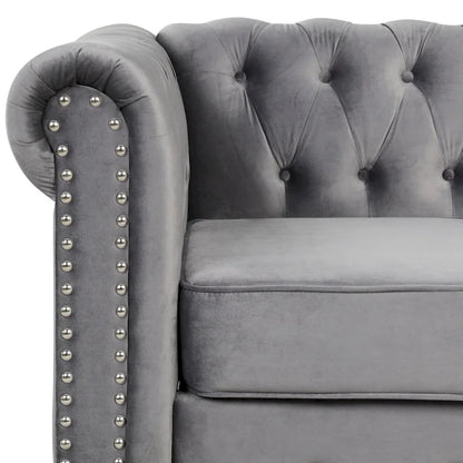 Morden Fort Classic Tufted Velvet Upholstered Chesterfield Club Loveseat and Sofa 2Pieces with Nailhead for Living Room