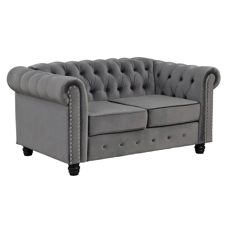 Morden Fort Classic Tufted Velvet Upholstered Chesterfield Club Loveseat and Sofa 2Pieces with Nailhead for Living Room