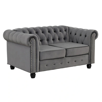Morden Fort Classic Tufted Velvet Upholstered Chesterfield Club Loveseat and Sofa 2Pieces with Nailhead for Living Room