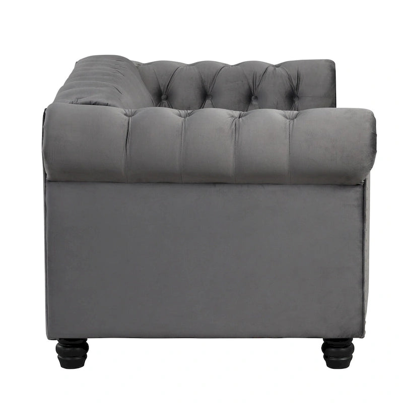 Morden Fort Classic Tufted Velvet Upholstered Chesterfield Club Loveseat and Sofa 2Pieces with Nailhead for Living Room