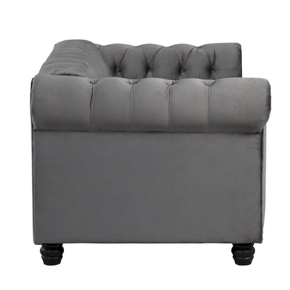 Morden Fort Classic Tufted Velvet Upholstered Chesterfield Club Loveseat and Sofa 2Pieces with Nailhead for Living Room